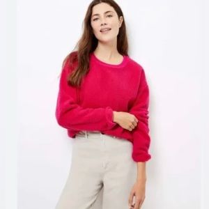 Ann Taylor LOFT Sherpa Sweater | Pink Sherpa Sweatshirt | Petite Magenta Sweater